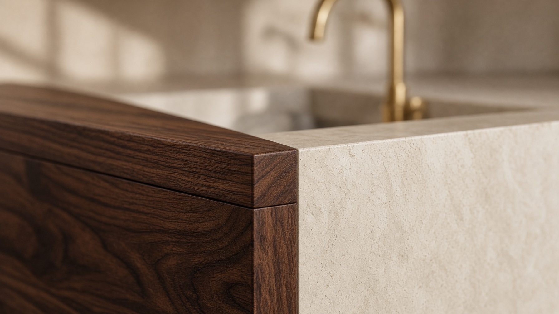 Detail of a walnut kitchen island